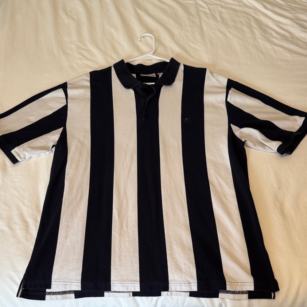 Carhartt WIP Navy and White Striped Polo Shirt